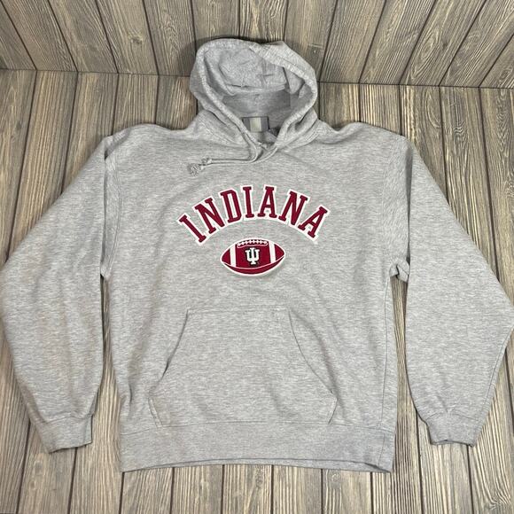 Indiana IU Hoosiers J.America Gray Hoodie Patch Logo Pull Over Sweatshirt Sz M - Picture 1 of 7